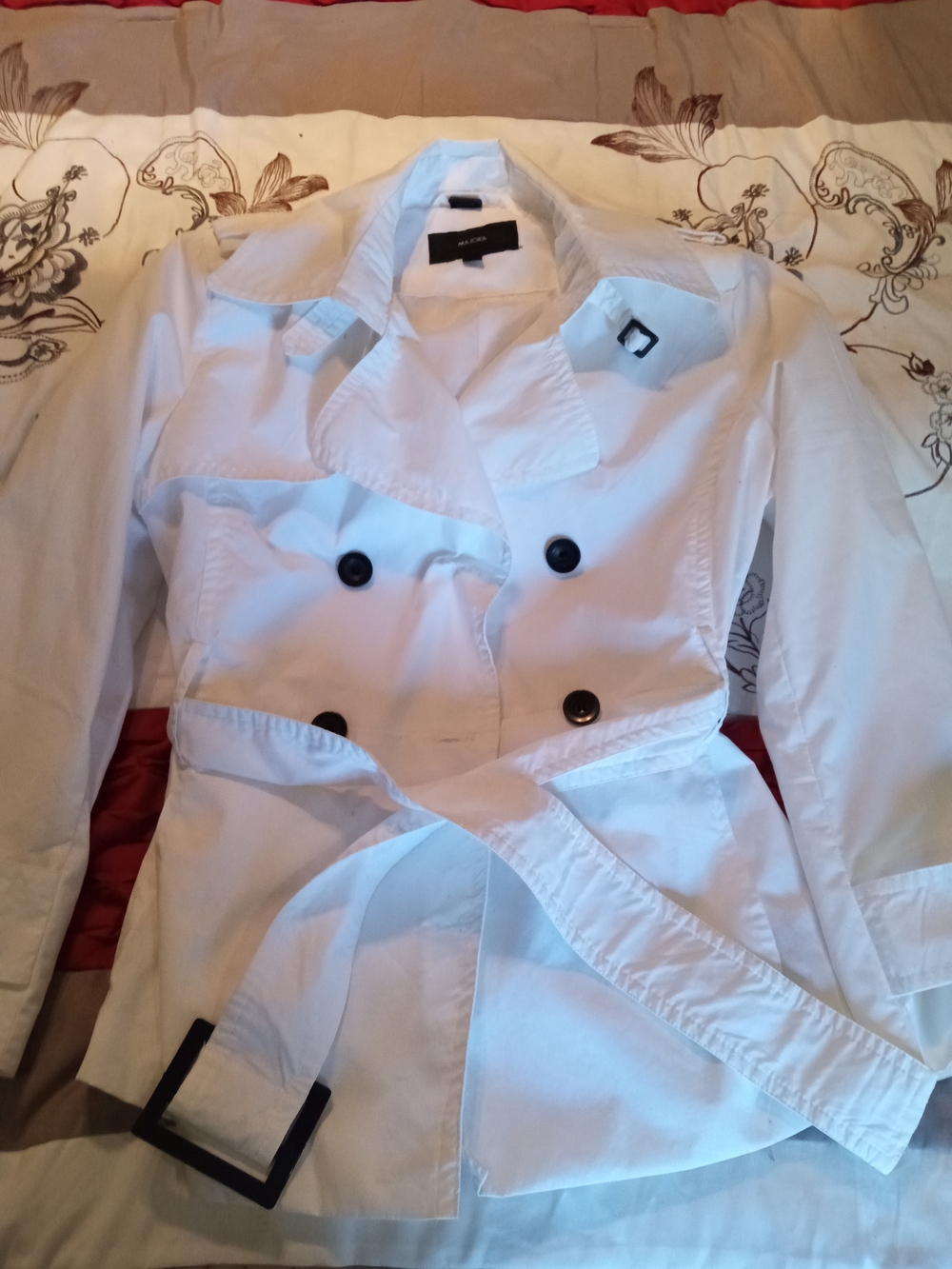 Women’s Majora White Double-Breasted Trench Coat with Belt